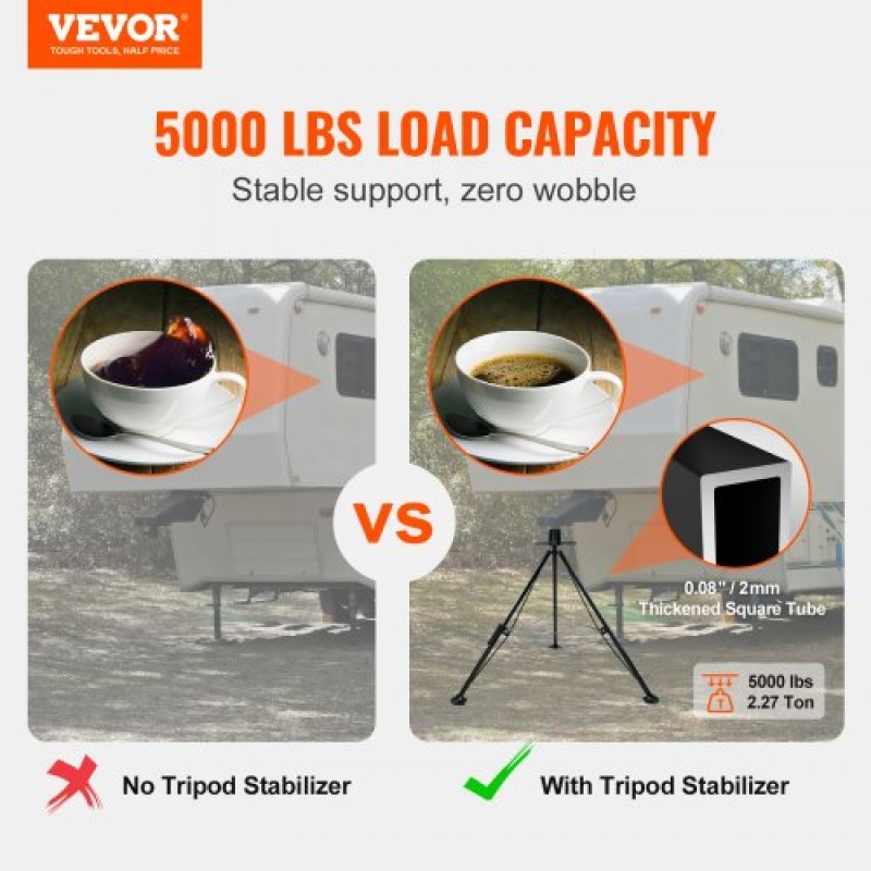 VEVOR 5th Wheel Tripod Stabilizer, 5000 LBS Load Capacity Tripod Fifth Wheel Stabilizer, 35"-57" Ρυθμιζόμενο ύψος RV Gooseneck Stabilizer, Jack Tripod for Fifth-Wheel Trailers, RVs and Campers