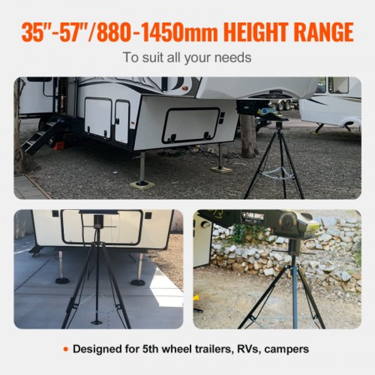 VEVOR 5th Wheel Tripod Stabilizer, 5000 LBS Load Capacity Tripod Fifth Wheel Stabilizer, 35"-57" Ρυθμιζόμενο ύψος RV Gooseneck Stabilizer, Jack Tripod for Fifth-Wheel Trailers, RVs and Campers