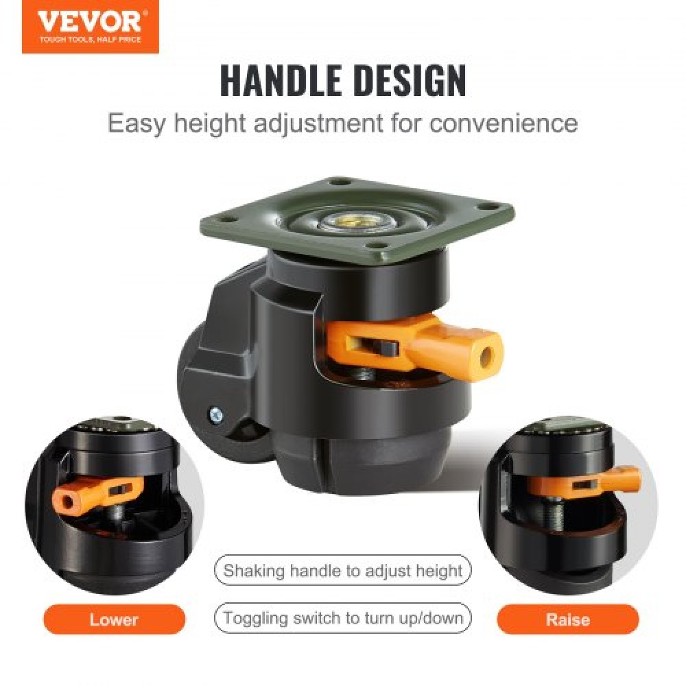 Ροδάκια ισοπέδωσης VEVOR, Σετ 4, 499 kg Συνολική χωρητικότητα φόρτωσης, 5,1 cm, Βαρέως τύπου με αναβαθμισμένη σχεδίαση λαβής, περιστρεφόμενοι τροχοί 360 μοιρών, ρυθμιζόμενοι τροχοί με πόδια για πάγκο εργασίας, Μηχ.