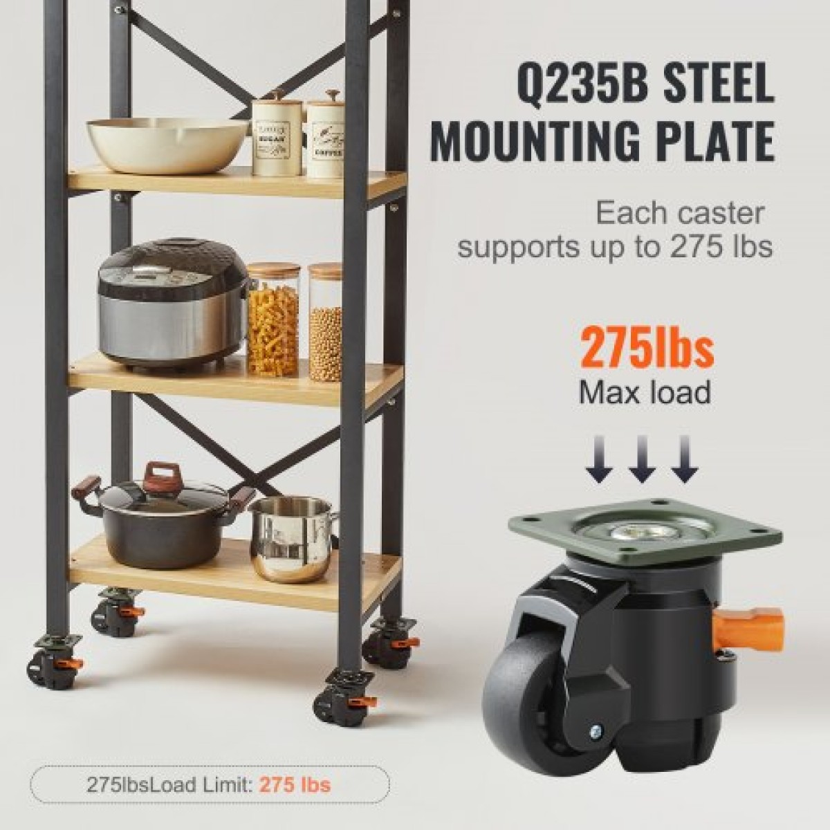 Ροδάκια ισοπέδωσης VEVOR, Σετ 4, 499 kg Συνολική χωρητικότητα φόρτωσης, 5,1 cm, Βαρέως τύπου με αναβαθμισμένη σχεδίαση λαβής, περιστρεφόμενοι τροχοί 360 μοιρών, ρυθμιζόμενοι τροχοί με πόδια για πάγκο εργασίας, Μηχ.