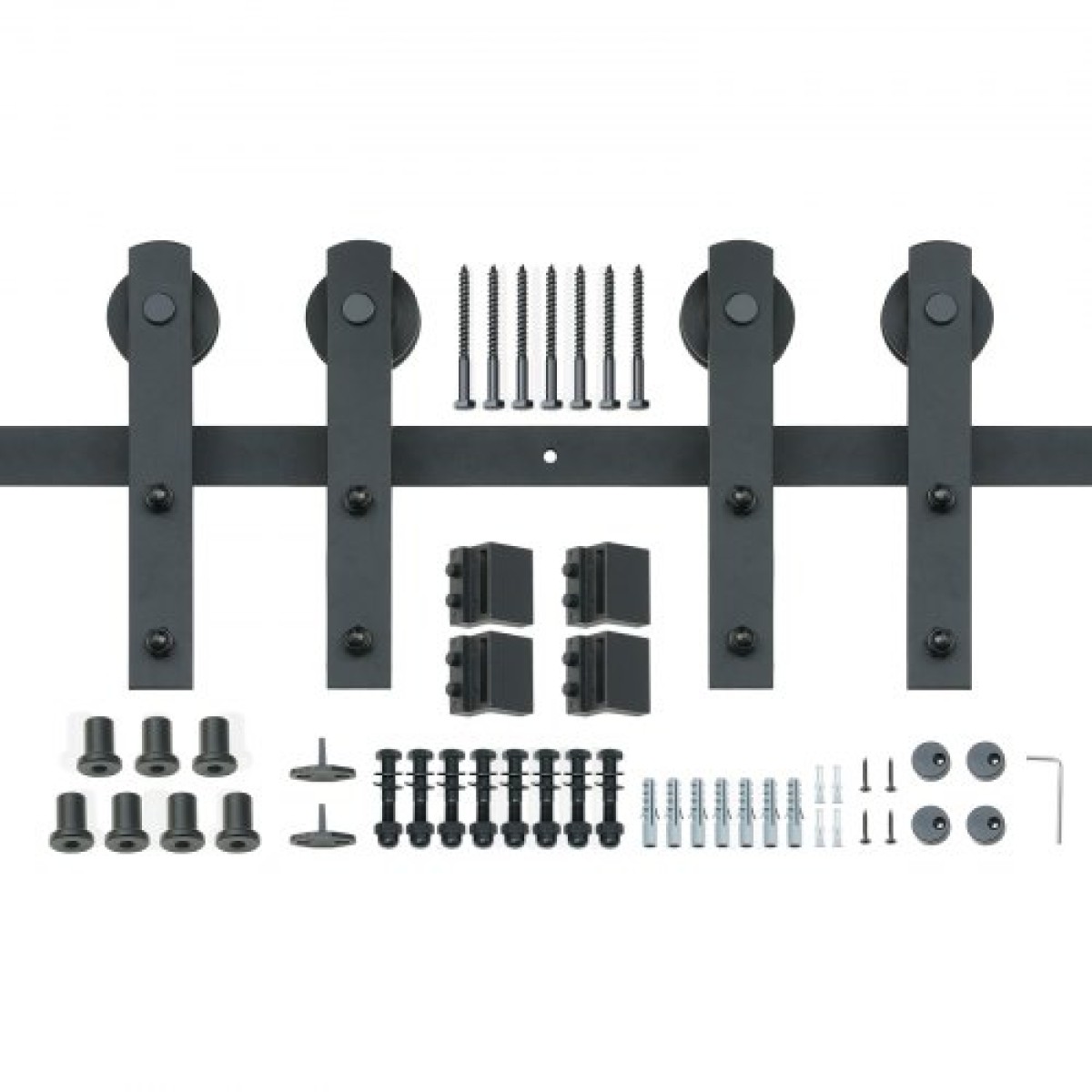 VEVOR 243,8 cm Sliding Barn Door Hardware Kit, 149,7 kg Kit Track Barn Door Heavy Duty for Double Doors, Εφαρμογή Συνολικού πλάτους 112-131 cm και πάνελ 2 θυρών πάχους 3,3-4,6 cm, με λεία & αθόρυβη τροχαλία (I)
