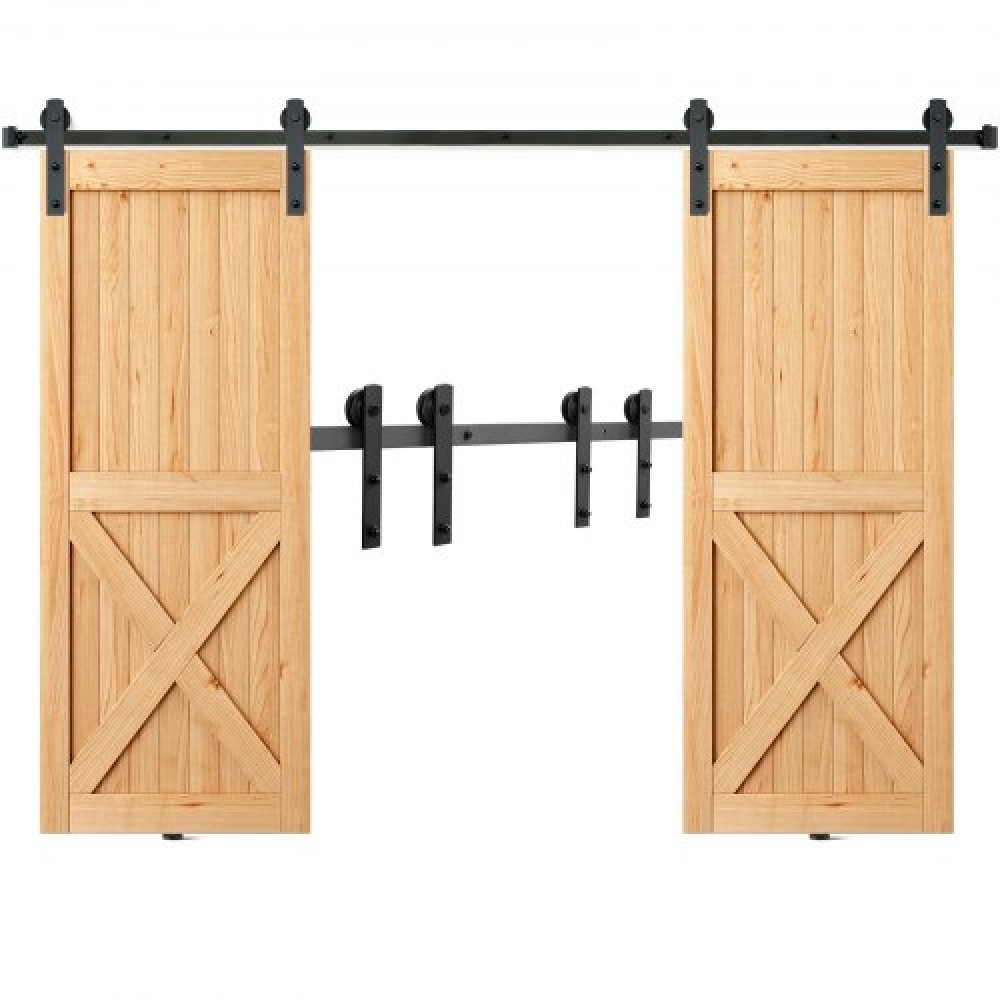 VEVOR 243,8 cm Sliding Barn Door Hardware Kit, 149,7 kg Kit Track Barn Door Heavy Duty for Double Doors, Εφαρμογή Συνολικού πλάτους 112-131 cm και πάνελ 2 θυρών πάχους 3,3-4,6 cm, με λεία & αθόρυβη τροχαλία (I)