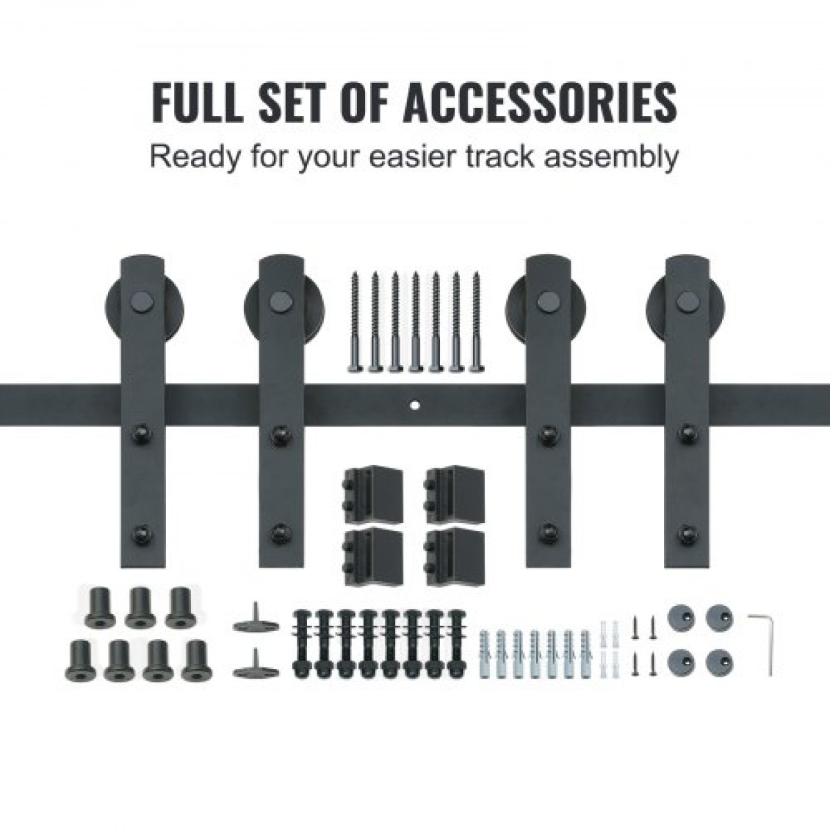 VEVOR 243,8 cm Sliding Barn Door Hardware Kit, 149,7 kg Kit Track Barn Door Heavy Duty for Double Doors, Εφαρμογή Συνολικού πλάτους 112-131 cm και πάνελ 2 θυρών πάχους 3,3-4,6 cm, με λεία & αθόρυβη τροχαλία (I)