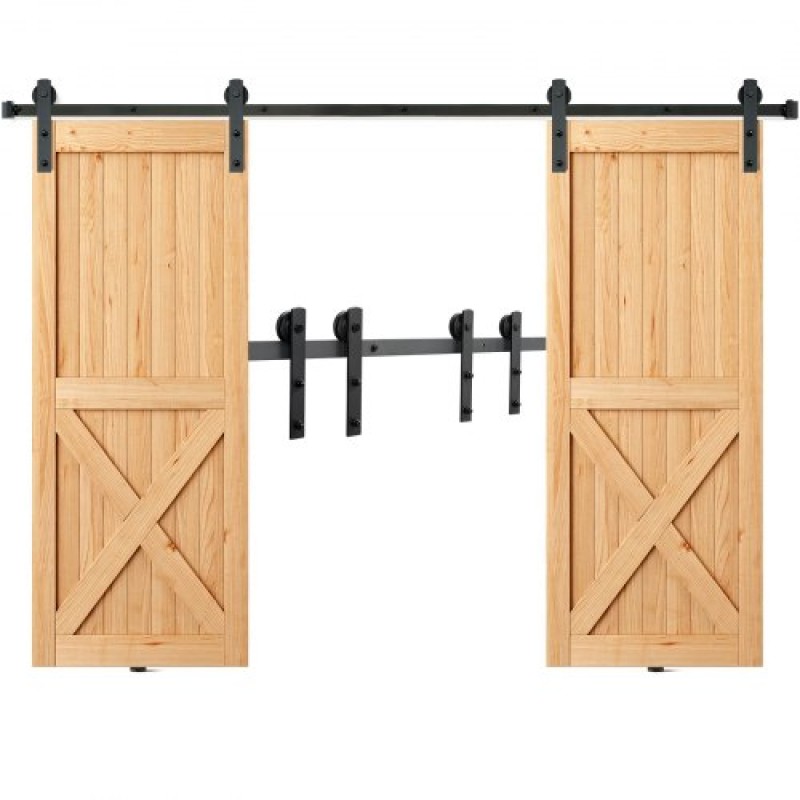 VEVOR 243,8 cm Sliding Barn Door Hardware Kit, 149,7 kg Kit Track Barn Door Heavy Duty for Double Doors, Εφαρμογή Συνολικού πλάτους 112-131 cm και πάνελ 2 θυρών πάχους 3,3-4,6 cm, με λεία & αθόρυβη τροχαλία (I)