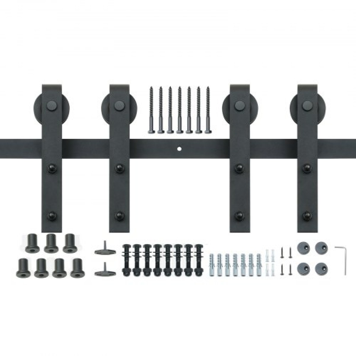 VEVOR 243,8 cm Sliding Barn Door Hardware Kit, 149,7 kg Kit Track Barn Door Heavy Duty για διπλές πόρτες, Εφαρμογή 112-131 cm Συνολικό πλάτος και πάνελ 2 θυρών πάχους 3,3-4,6 cm, με λεία & αθόρυβη τροχαλία (J)