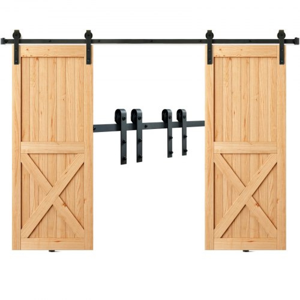 VEVOR 243,8 cm Sliding Barn Door Hardware Kit, 149,7 kg Kit Track Barn Door Heavy Duty για διπλές πόρτες, Εφαρμογή 112-131 cm Συνολικό πλάτος και πάνελ 2 θυρών πάχους 3,3-4,6 cm, με λεία & αθόρυβη τροχαλία (J)