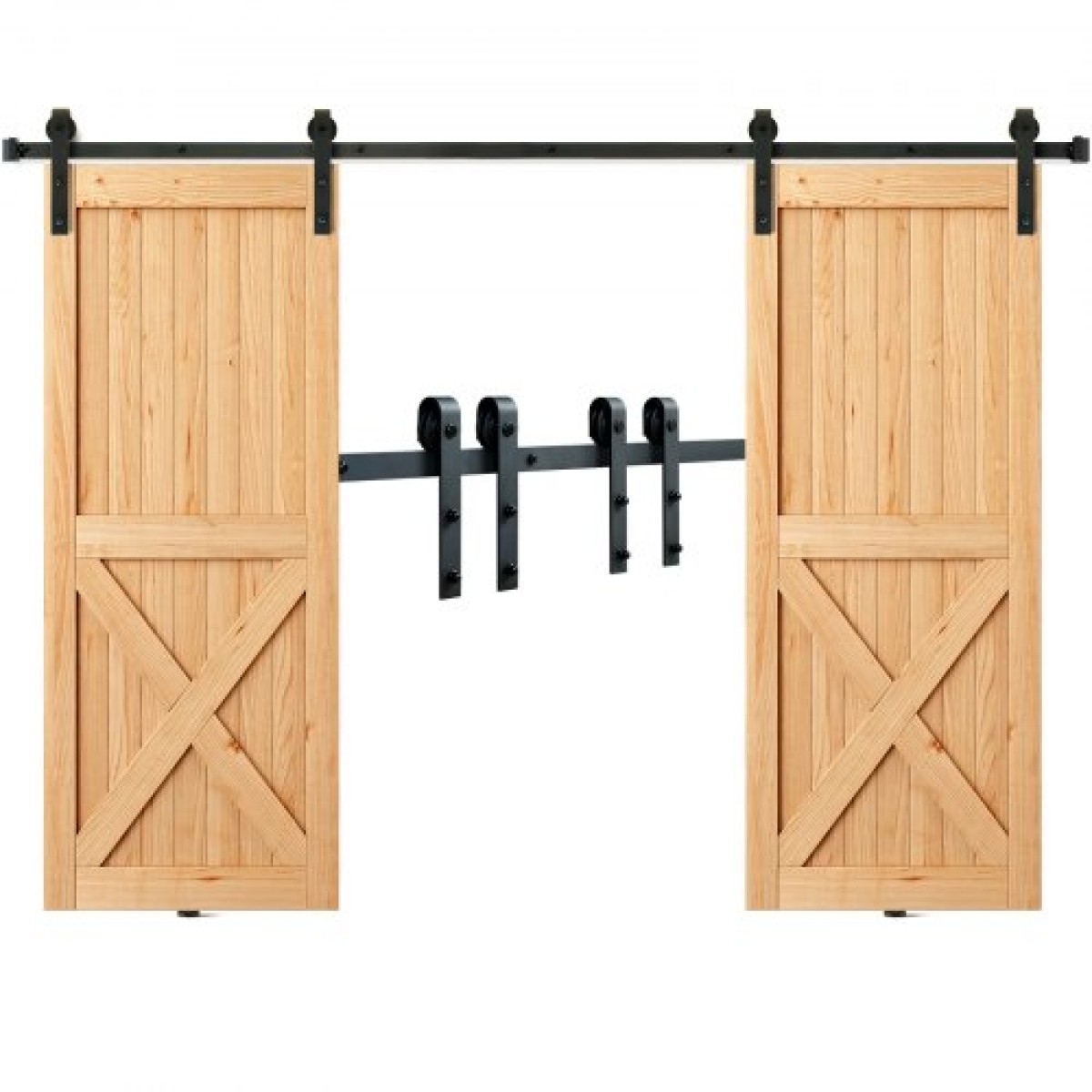 VEVOR 243,8 cm Sliding Barn Door Hardware Kit, 149,7 kg Kit Track Barn Door Heavy Duty για διπλές πόρτες, Εφαρμογή 112-131 cm Συνολικό πλάτος και πάνελ 2 θυρών πάχους 3,3-4,6 cm, με λεία & αθόρυβη τροχαλία (J)