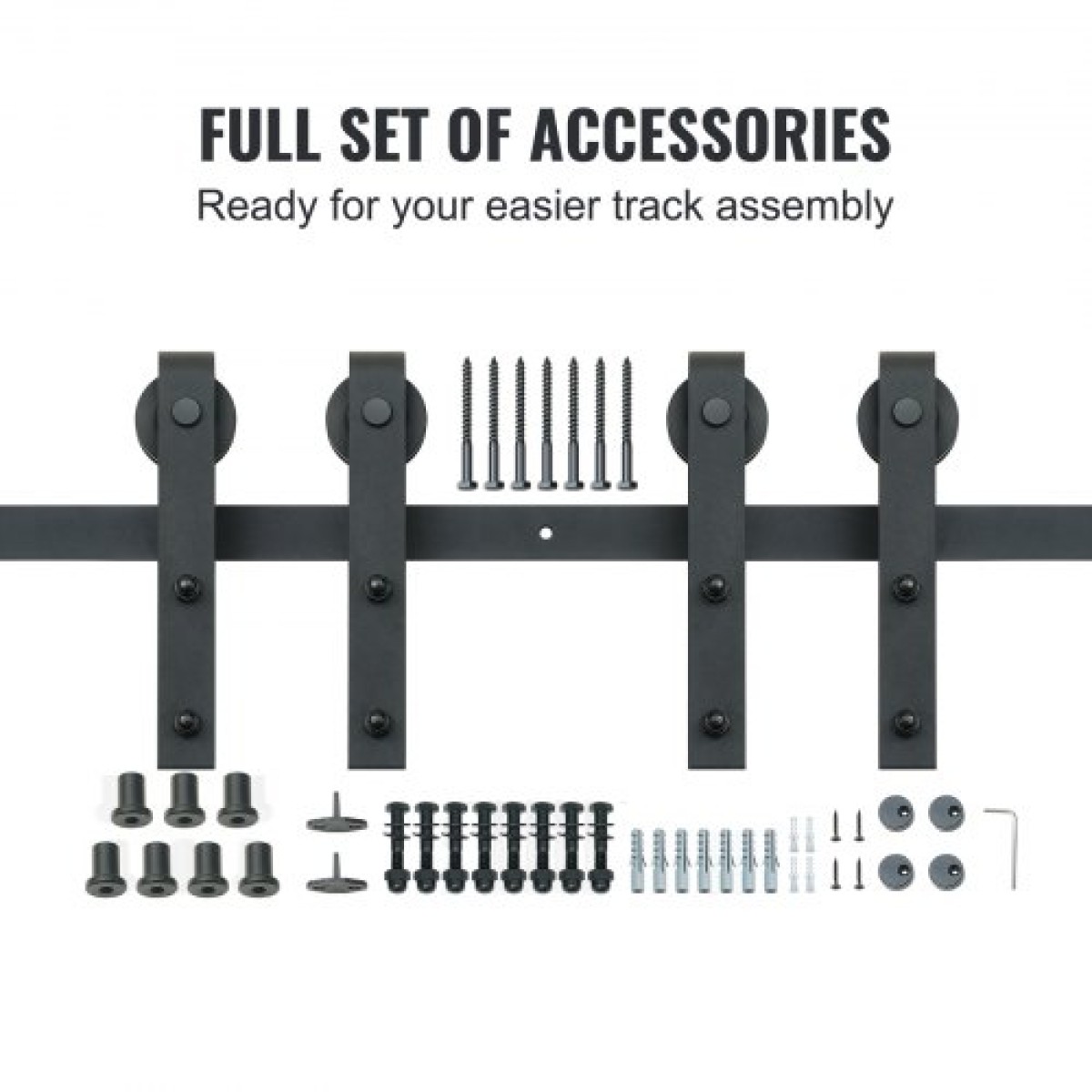 VEVOR 243,8 cm Sliding Barn Door Hardware Kit, 149,7 kg Kit Track Barn Door Heavy Duty για διπλές πόρτες, Εφαρμογή 112-131 cm Συνολικό πλάτος και πάνελ 2 θυρών πάχους 3,3-4,6 cm, με λεία & αθόρυβη τροχαλία (J)