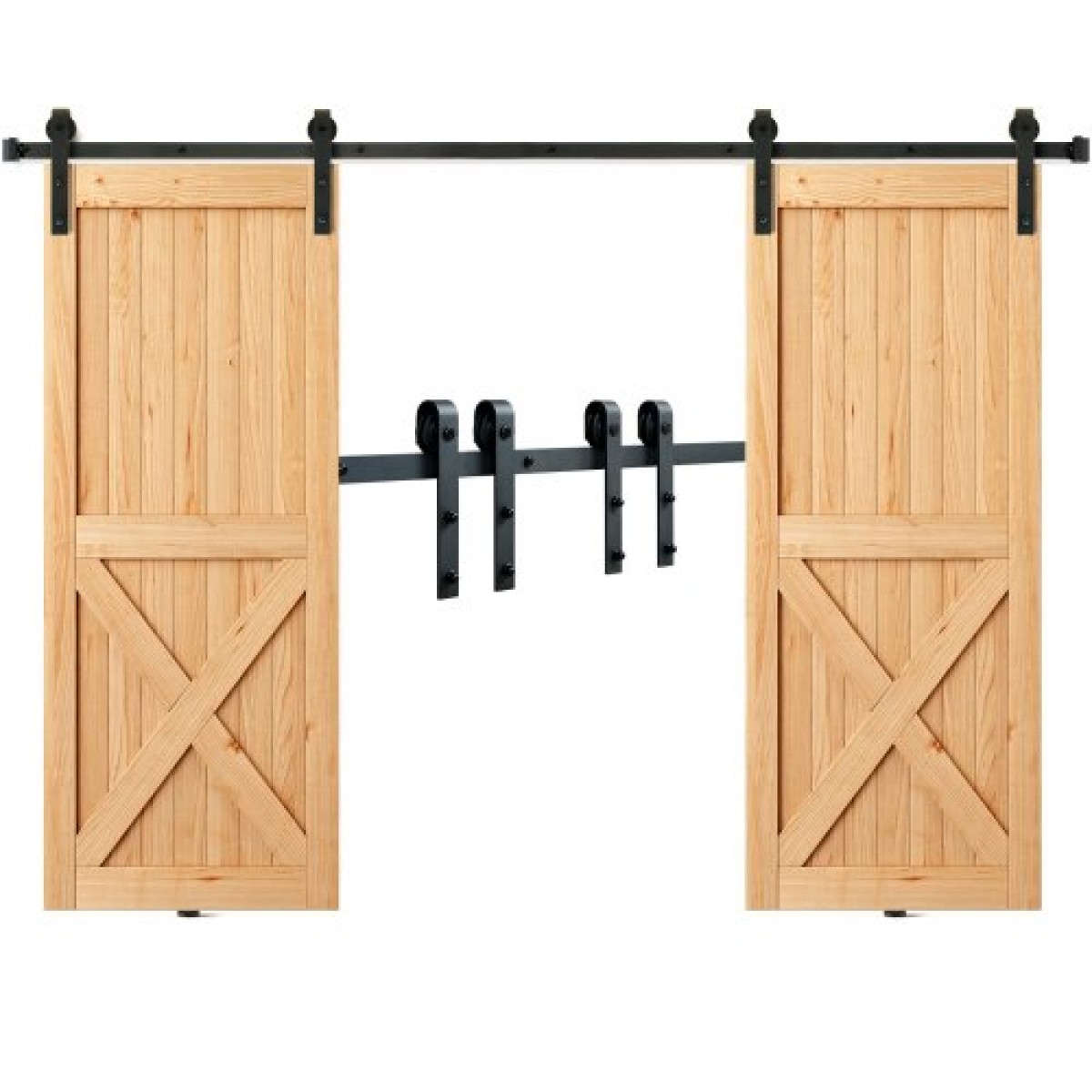 VEVOR 243,8 cm Sliding Barn Door Hardware Kit, 149,7 kg Kit Track Barn Door Heavy Duty για διπλές πόρτες, Εφαρμογή 112-131 cm Συνολικό πλάτος και πάνελ 2 θυρών πάχους 3,3-4,6 cm, με λεία & αθόρυβη τροχαλία (J)