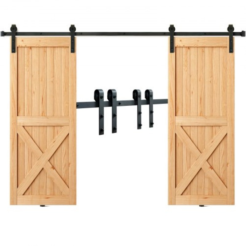 VEVOR 243,8 cm Sliding Barn Door Hardware Kit, 149,7 kg Kit Track Barn Door Heavy Duty για διπλές πόρτες, Εφαρμογή 112-131 cm Συνολικό πλάτος και πάνελ 2 θυρών πάχους 3,3-4,6 cm, με λεία & αθόρυβη τροχαλία (J)
