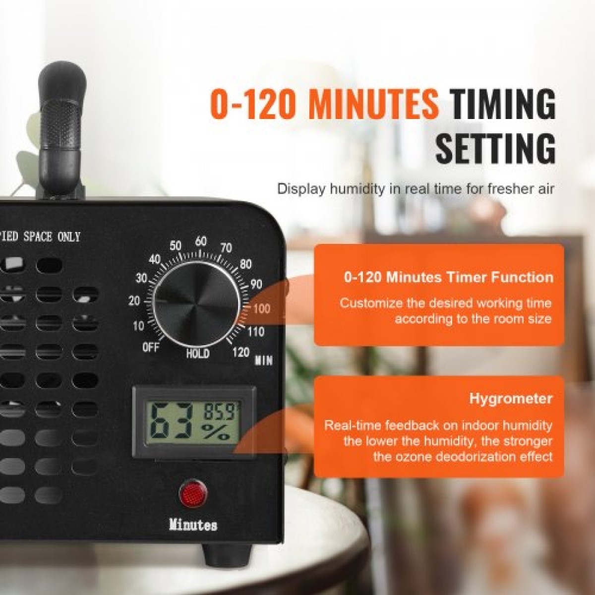 VEVOR Ozone Generator 24000mg/h Όζον Μηχανή Οσμής Αφαίρεσης Οσμών με Χρονοδιακόπτη 0-120min
