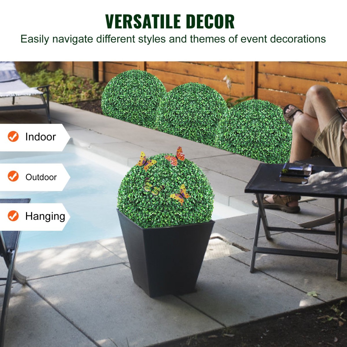 VEVOR Artificial Topiaries Πυξάρι, 16" ψηλό (2 τεμάχια), Φυτό ψεύτικο τοπίαρι σε σχήμα μπάλας, διακοσμητικές μπάλες πράσινων φυτών Feaux για όλο το χρόνο για αυλή, μπαλκόνι, κήπο, γάμο και διακόσμηση σπιτιού