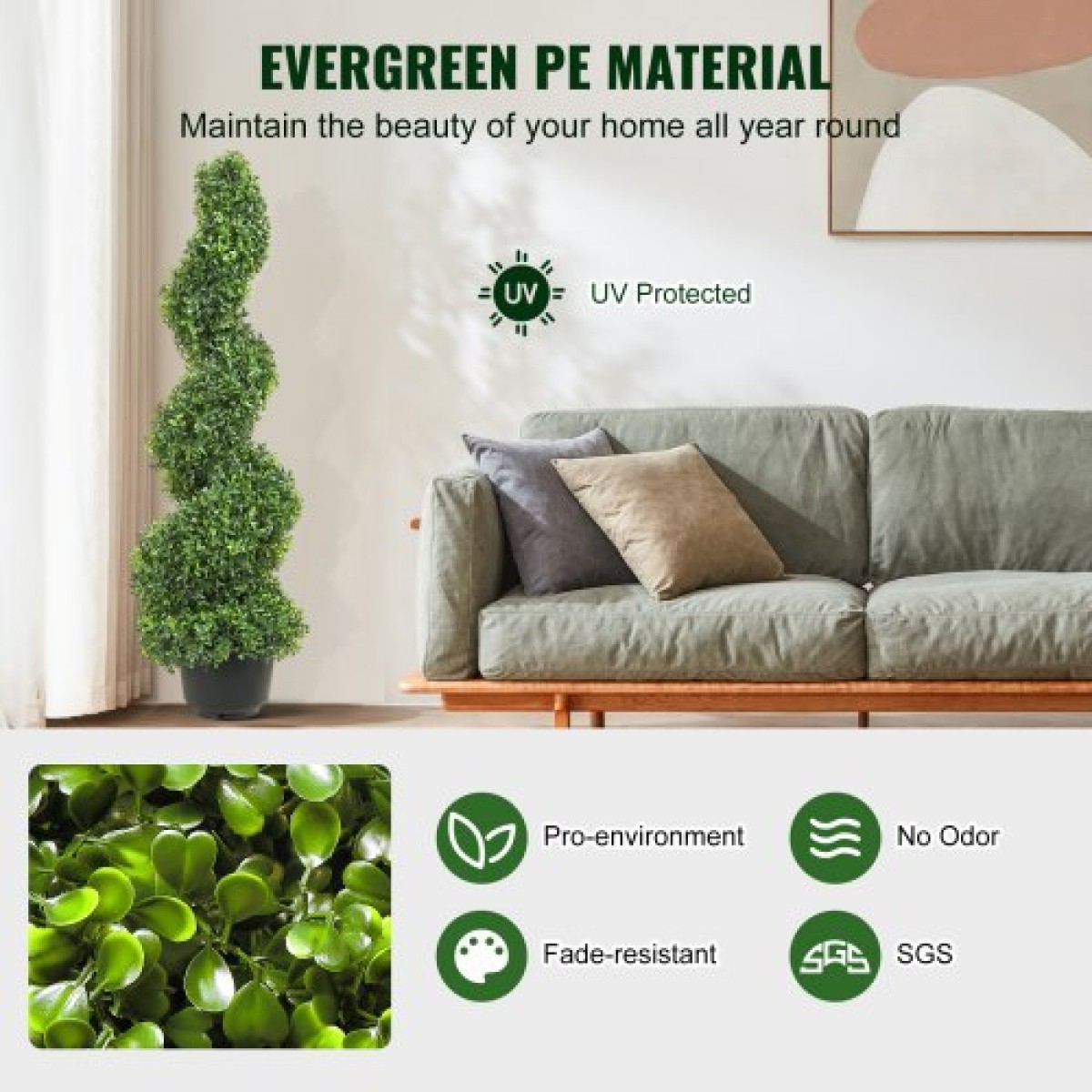 VEVOR Artificial Topiaries Πυξάρι, 3 πόδια ψηλό (2 τεμάχια) Faux topiary φυτό εξωτερικού χώρου, όλο το χρόνο πράσινο φυτό Feaux με αντικαταστάσιμα φύλλα για διακοσμητικά εσωτερικούς/εξωτερικούς χώρους/κήπου