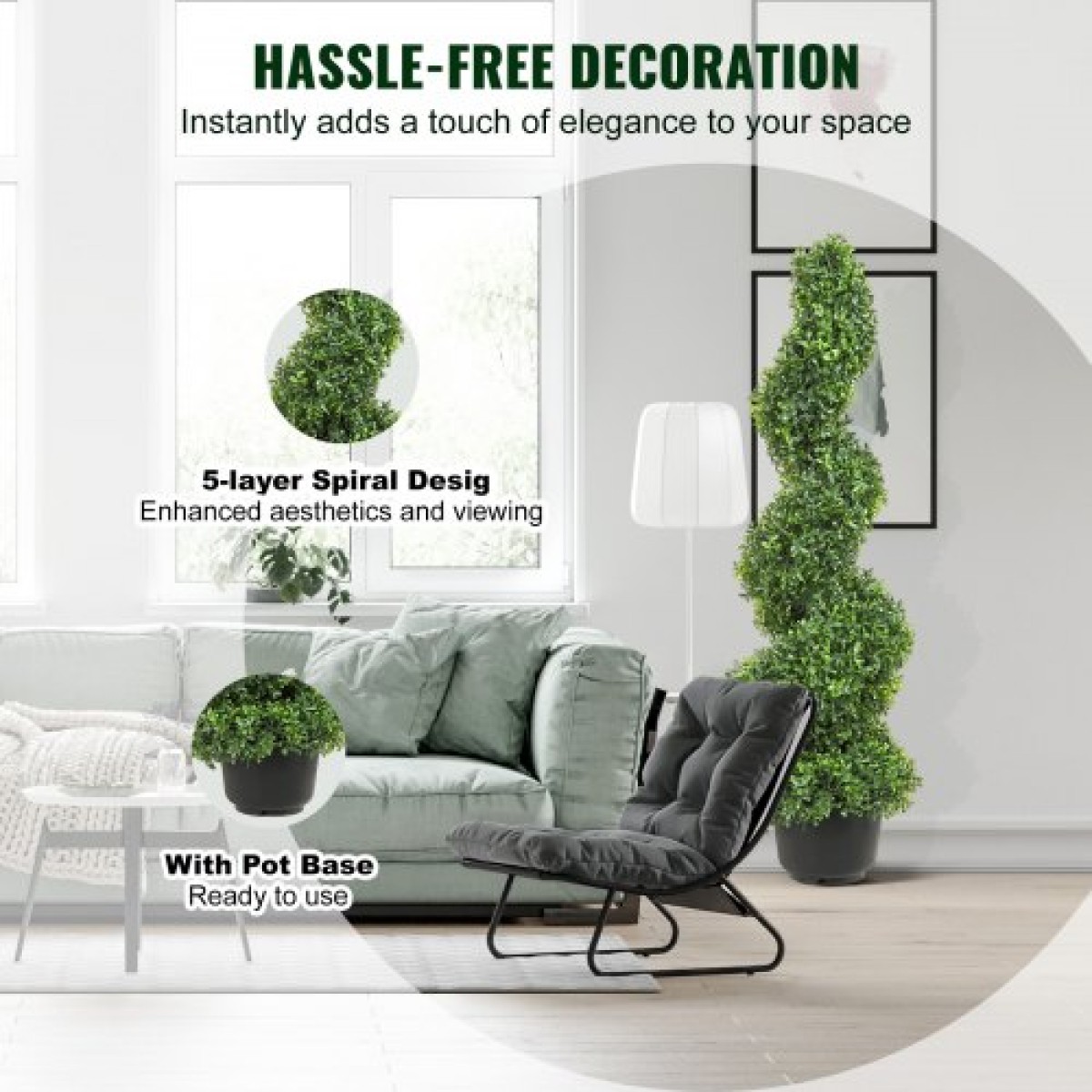 VEVOR Artificial Topiaries Πυξάρι, 3 πόδια ψηλό (2 τεμάχια) Faux topiary φυτό εξωτερικού χώρου, όλο το χρόνο πράσινο φυτό Feaux με αντικαταστάσιμα φύλλα για διακοσμητικά εσωτερικούς/εξωτερικούς χώρους/κήπου