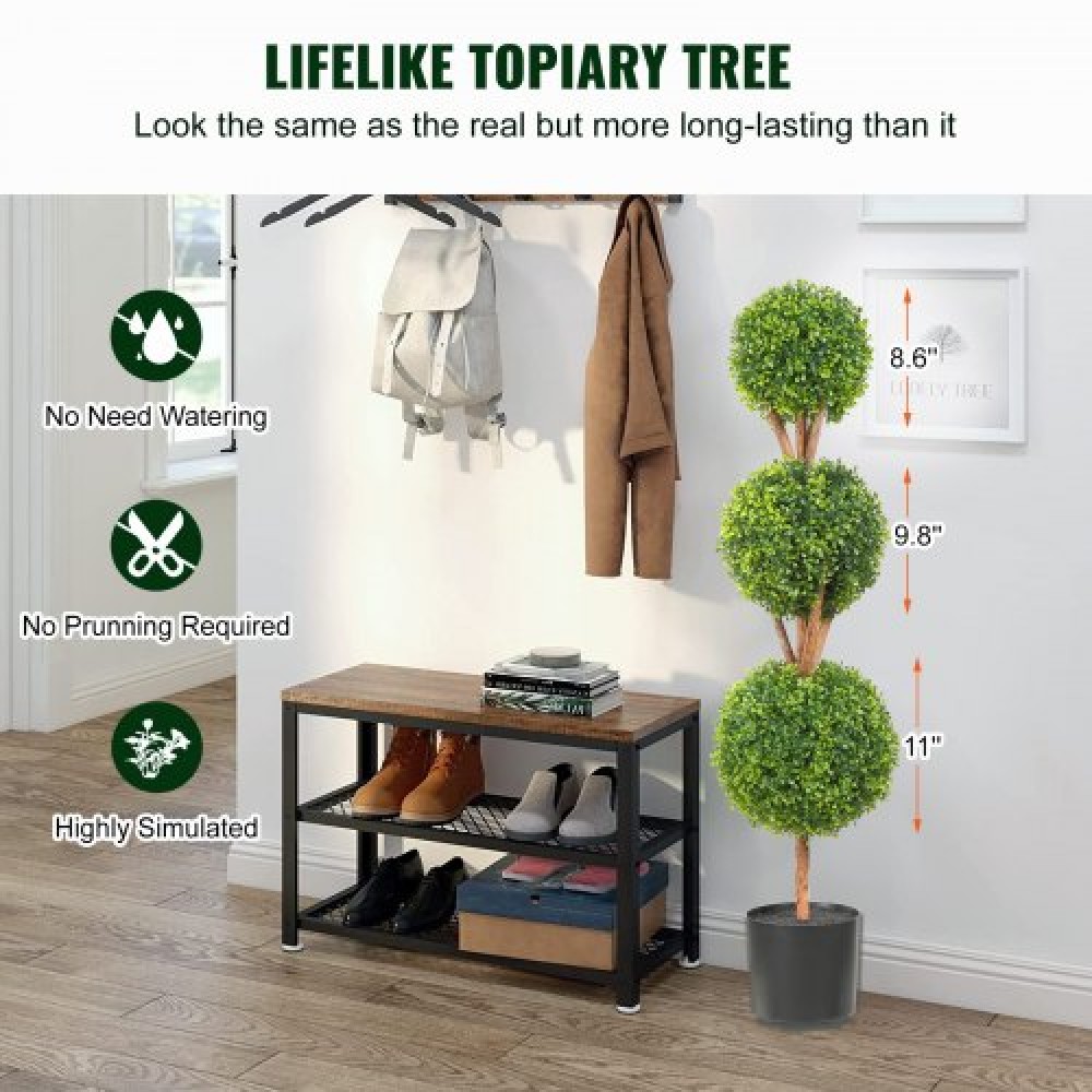 VEVOR Artificial Topiaries Πυξάρι, ύψους 48 ιντσών (2 τεμάχια), 3 Φυτό σε σχήμα μπάλας Faux Topiaries με ζαρντινιέρες, Πράσινο φυτό Feaux με Αντικαταστάσιμα φύλλα & Λιμάνι για Διακοσμητικούς εσωτερικούς/Εξωτερικούς χώρους/Κήπο