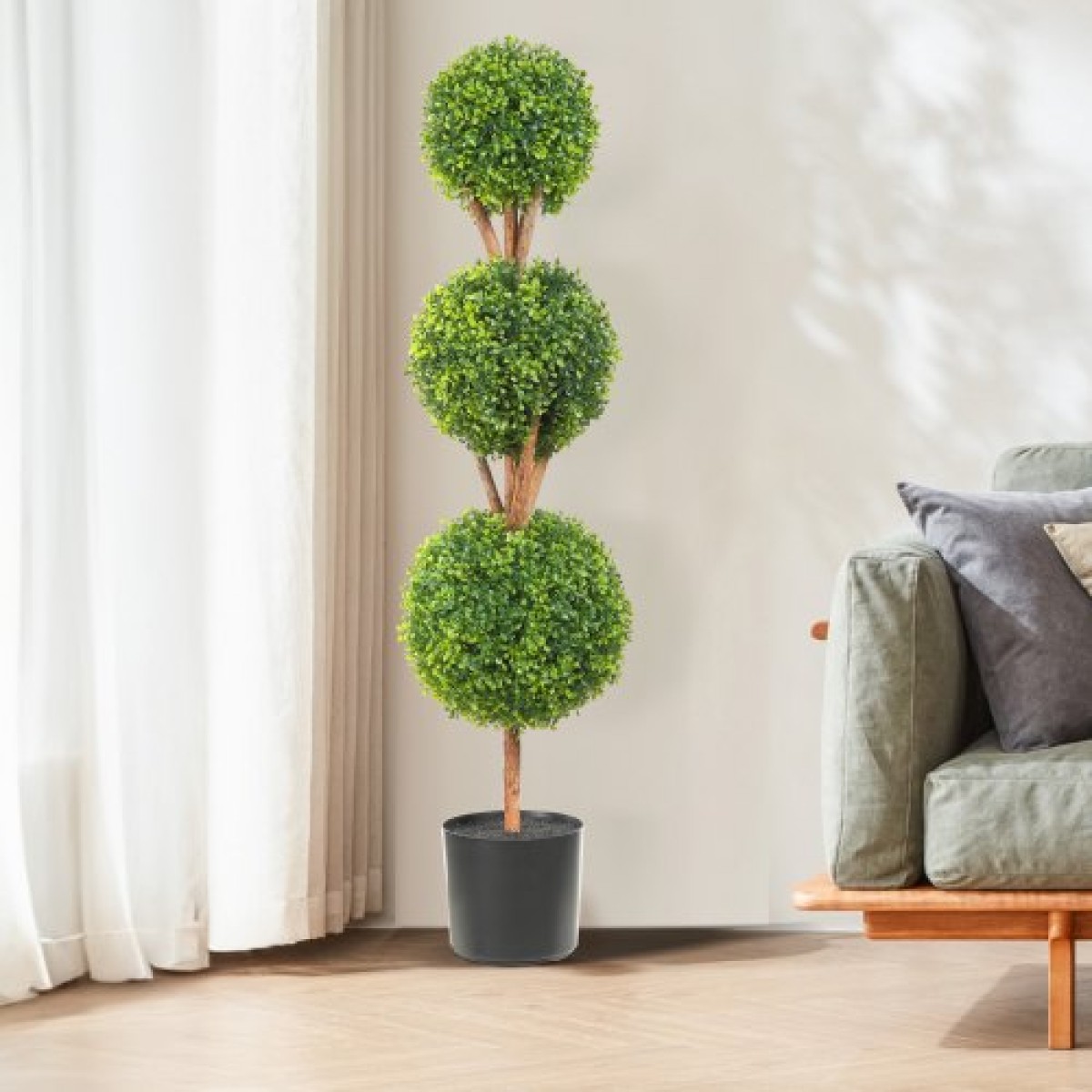 VEVOR Artificial Topiaries Πυξάρι, ύψους 48 ιντσών (2 τεμάχια), 3 Φυτό σε σχήμα μπάλας Faux Topiaries με ζαρντινιέρες, Πράσινο φυτό Feaux με Αντικαταστάσιμα φύλλα & Λιμάνι για Διακοσμητικούς εσωτερικούς/Εξωτερικούς χώρους/Κήπο