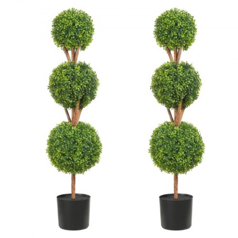 VEVOR Artificial Topiaries Πυξάρι, ύψους 48 ιντσών (2 τεμάχια), 3 Φυτό σε σχήμα μπάλας Faux Topiaries με ζαρντινιέρες, Πράσινο φυτό Feaux με Αντικαταστάσιμα φύλλα & Λιμάνι για Διακοσμητικούς εσωτερικούς/Εξωτερικούς χώρους/Κήπο