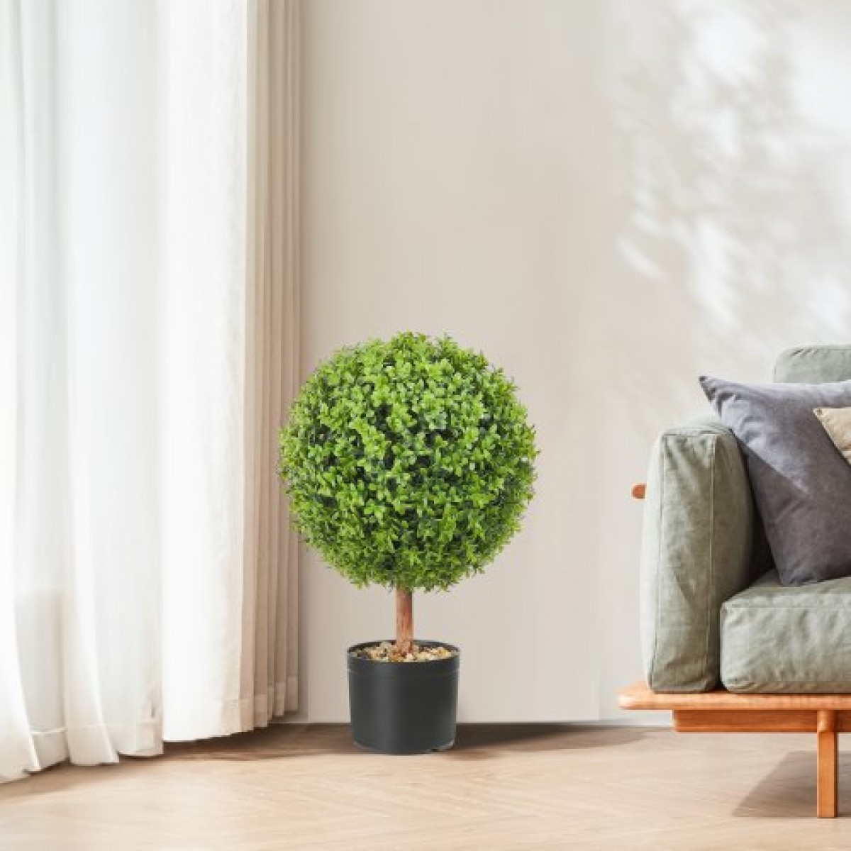 VEVOR Artificial Topiaries Πυξάρι, ύψους 24 ιντσών (2 τεμάχια), Φυτό σε σχήμα μπάλας Faux Topiaries με ζαρντινιέρες, Πράσινο φυτό Feaux με Αντικαταστάσιμα φύλλα & Λιμάνι για Διακοσμητικούς εσωτερικούς/Εξωτερικούς χώρους/Κήπο