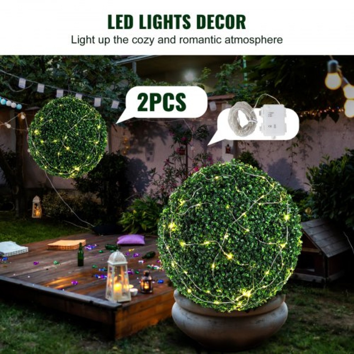 VEVOR Artificial Topiaries Πυξάρι, 50,8 cm ύψος (2 τεμάχια), Φυτό Faux Topiaries σε σχήμα μπάλας, Διακοσμητικές μπάλες πράσινων φυτών Feaux για όλο το χρόνο για αυλή, μπαλκόνι, κήπο, γάμο και διακόσμηση σπιτιού