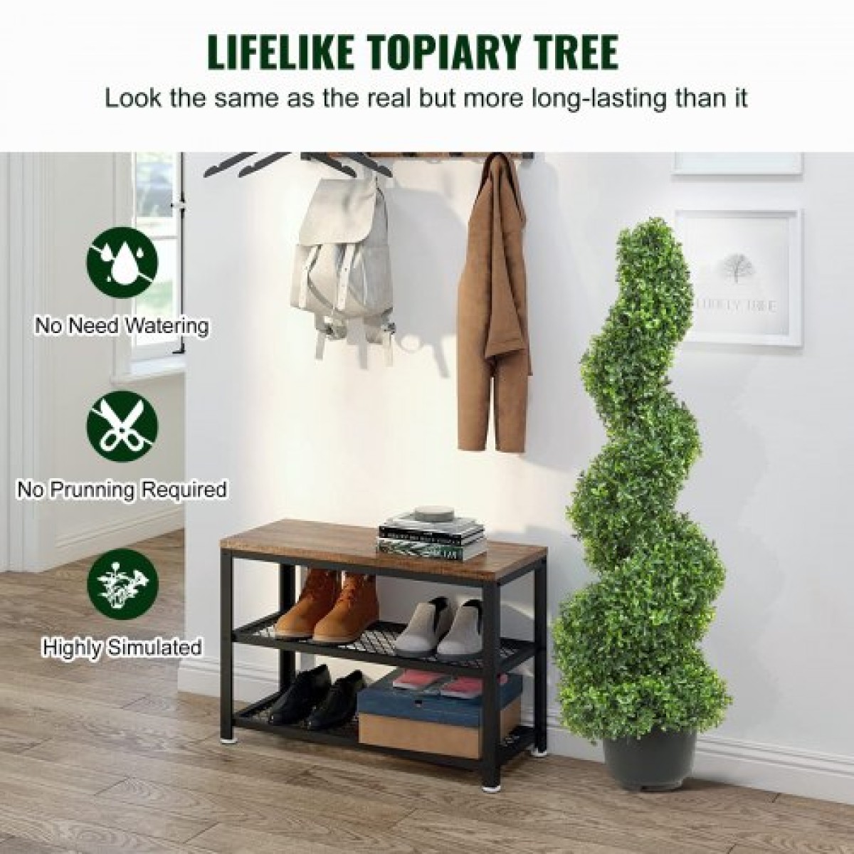 VEVOR Artificial Topiaries Πυξάρι, 121,9 cm ύψος (2 τεμάχια) Faux Topiary Plant Outdoor, All-year Green Feaux Plant με Αντικαταστάσιμα φύλλα για Διακοσμητικά Εσωτερικά/Εξωτερικά/Κήπου