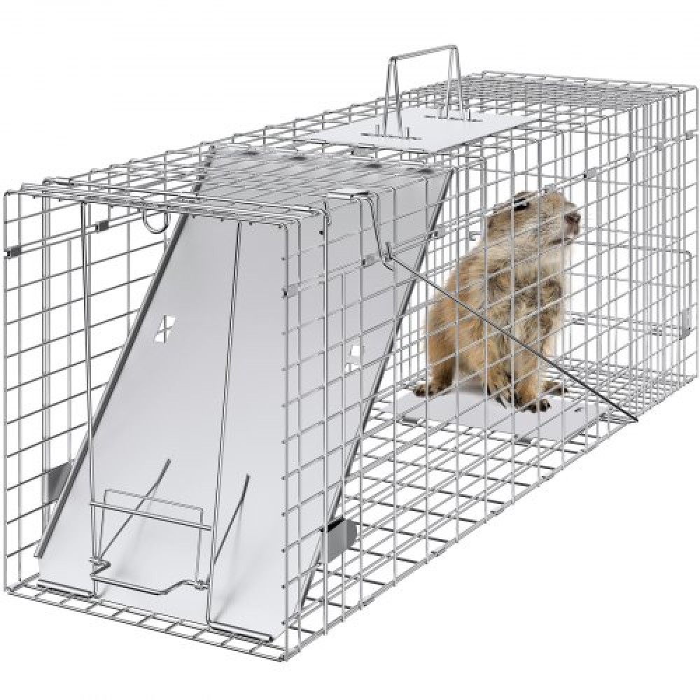VEVOR Live Animal Cage Trap, 79 x 25 x 30,5 cm Humane Cat Trap Γαλβανισμένο Σίδερο, Πτυσσόμενη Παγίδα Ζώων με Λαβή για κουνέλια, αδέσποτες γάτες, σκίουρους, ρακούν, αγριόχοιρους και οπόσουμ