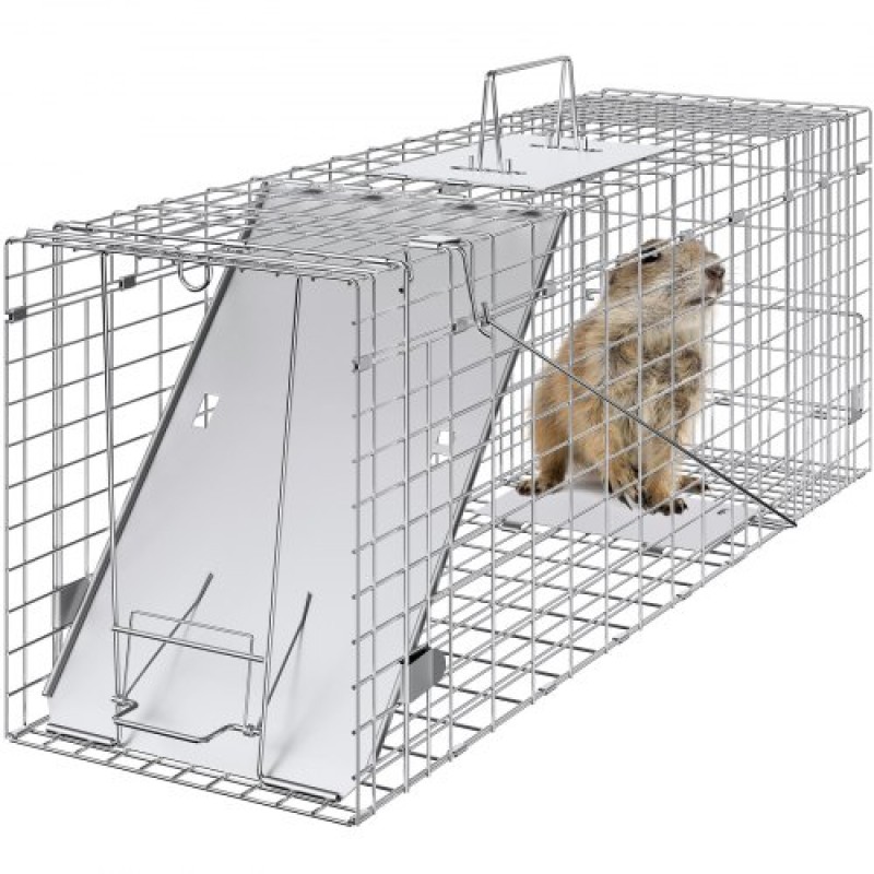 VEVOR Live Animal Cage Trap, 79 x 25 x 30,5 cm Humane Cat Trap Γαλβανισμένο Σίδερο, Πτυσσόμενη Παγίδα Ζώων με Λαβή για κουνέλια, αδέσποτες γάτες, σκίουρους, ρακούν, αγριόχοιρους και οπόσουμ