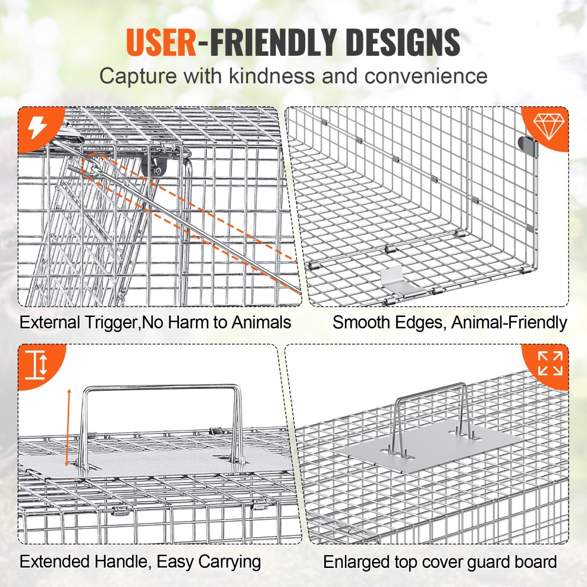 VEVOR Live Animal Cage Trap 106,7 x 40,6 x 45,7 cm Humane Cat Trap Cats Squirrels Mouse