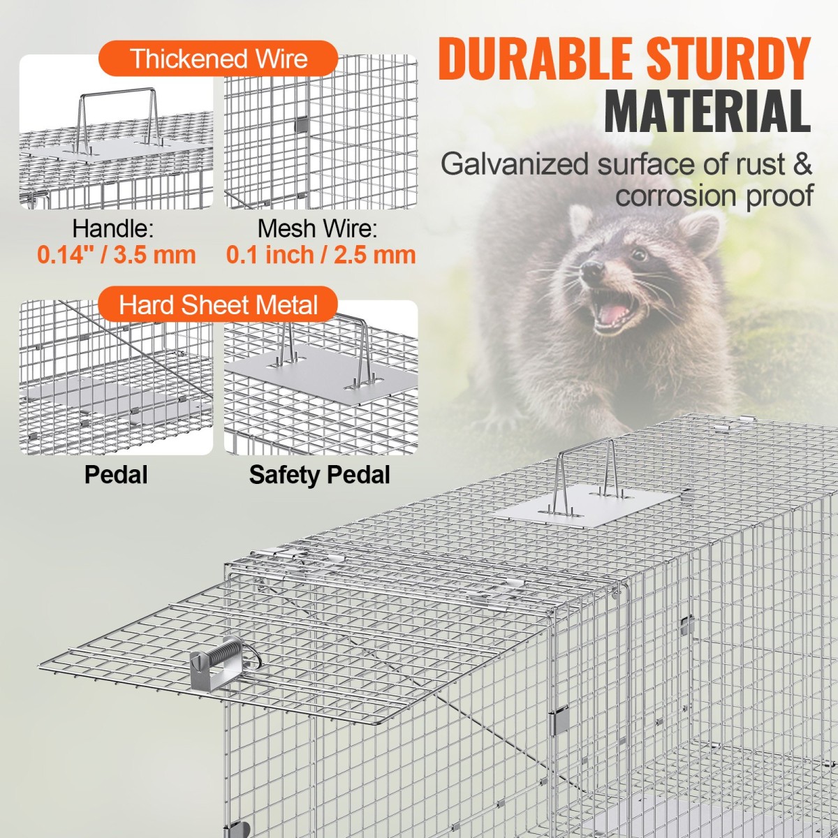 VEVOR Live Animal Cage Trap 106,7 x 40,6 x 45,7 cm Humane Cat Trap Cats Squirrels Mouse