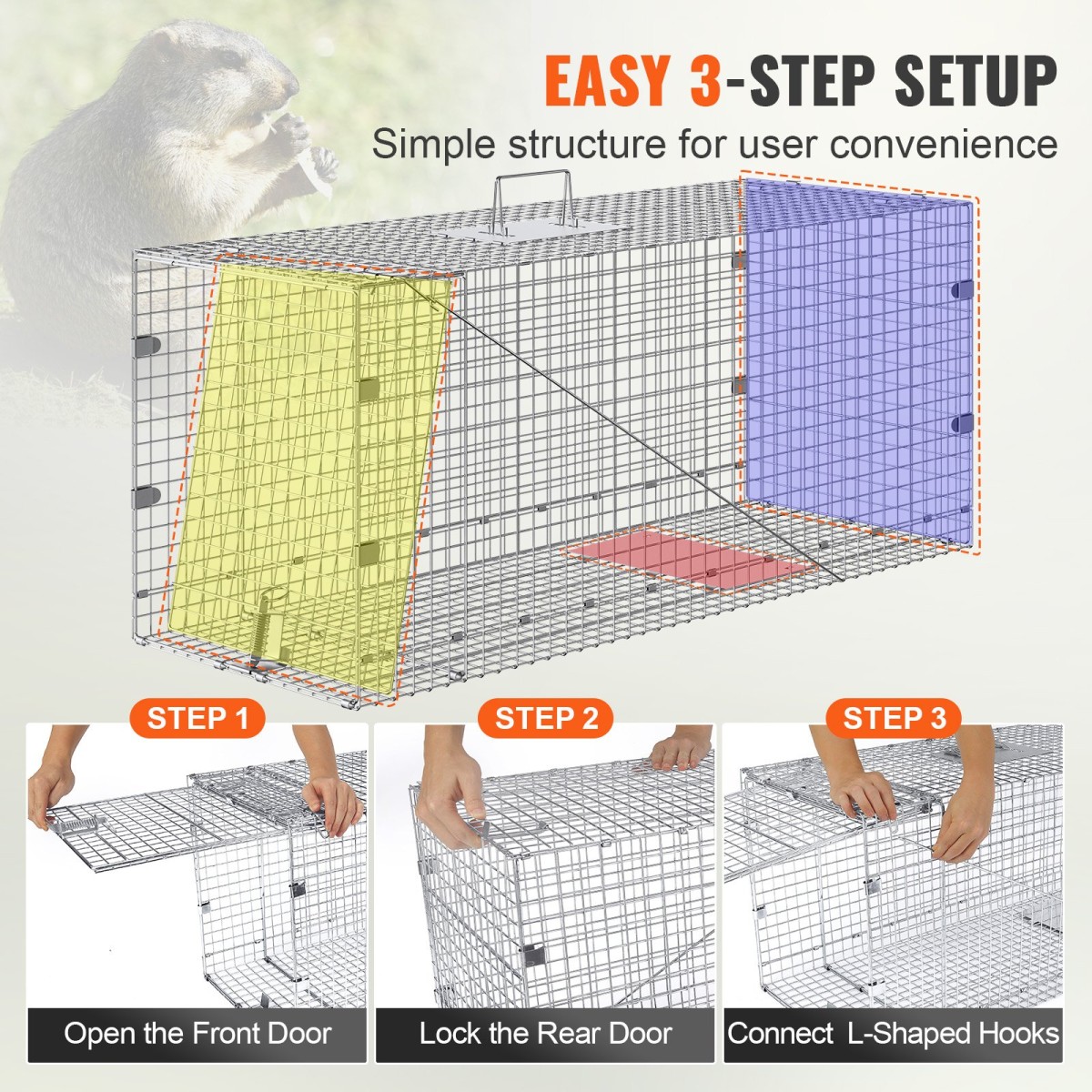 VEVOR Live Animal Cage Trap 106,7 x 40,6 x 45,7 cm Humane Cat Trap Cats Squirrels Mouse