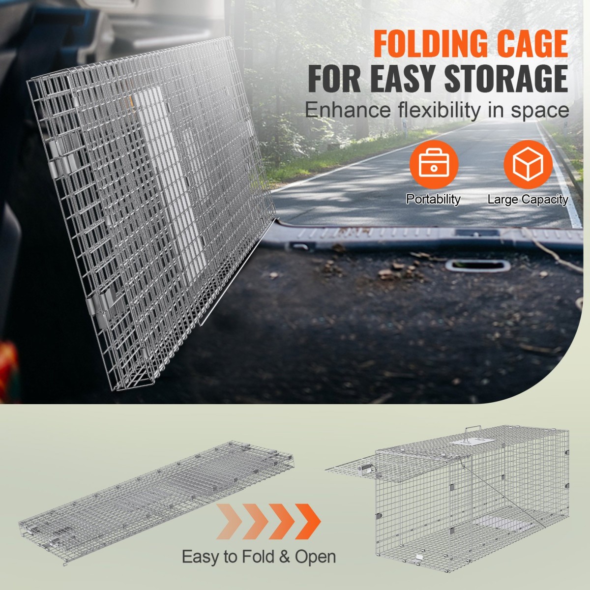 VEVOR Live Animal Cage Trap 106,7 x 40,6 x 45,7 cm Humane Cat Trap Cats Squirrels Mouse