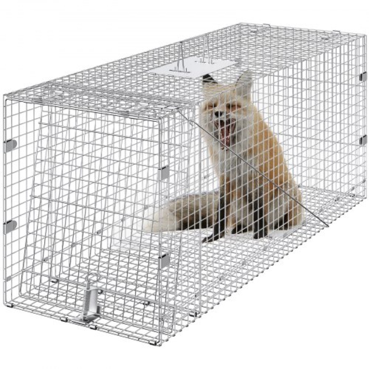 VEVOR Live Animal Cage Trap, 50" x 20" x 26" Humane Cat Trap Γαλβανισμένο Σίδερο, Πτυσσόμενη Παγίδα Ζώων με Λαβή για Αδέσποτα Σκυλιά, Αρμαντίλο, Ρακούν, Μαρμότες, Αλεπούδες