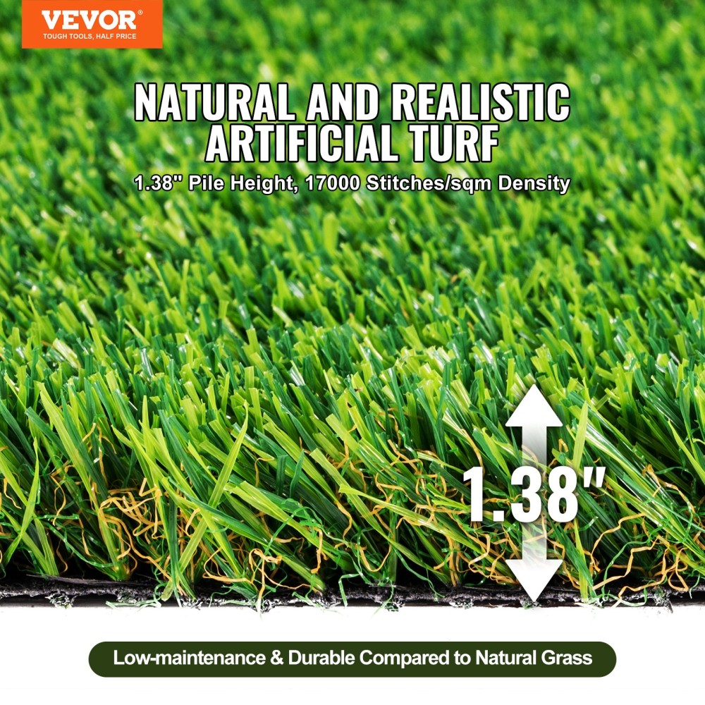 VEVOR Τεχνητό γρασίδι, 5 x 10 ft Rug Green Turf, 1,38" ψεύτικο χαλάκι πόρτας Διακόσμηση γκαζόν εξωτερικού χώρου, εύκολο να καθαριστεί με οπές αποστράγγισης, ιδανικό για πατάκια ξύστρα για σκύλους εσωτερικού χώρου εισόδου πολλαπλών χρήσεων