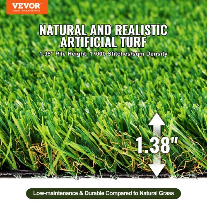 VEVOR Τεχνητό γρασίδι, 0,9 x 1,5 m Rug Green Turf, 35mm ψεύτικο χαλάκι πόρτας Διακόσμηση γκαζόν εξωτερικού χώρου, εύκολο να καθαριστεί με οπές αποστράγγισης, ιδανικό για πατάκια ξύστρα για σκύλους εσωτερικού χώρου εισόδου πολλαπλών χρήσεων