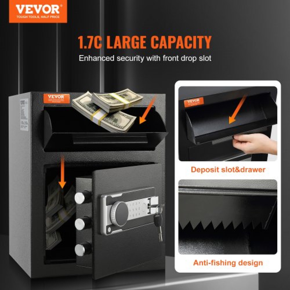 VEVOR 1.7 C Depository Safe Deposit Safe with Drop Slot Passwords and Keys