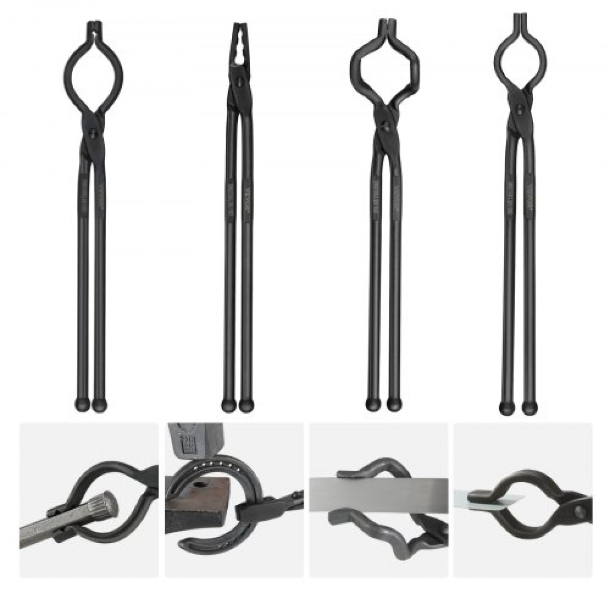Λαβίδες VEVOR Blacksmith, 45,7 cm 4 ΤΕΜ., λαβίδες V-Bit Bolt, Wolf Jaw Tongs, Z V-Bit Tongs and Gripping Tongs, Carbon Steel Forge Tongs με ατσάλινα πριτσίνια, για αρχάριους και έμπειρους σιδηρουργούς, λεπίδες