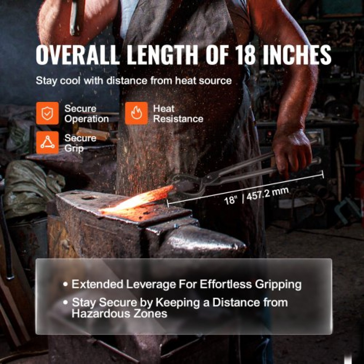 Λαβίδες VEVOR Blacksmith, 45,7 cm 4 ΤΕΜ., λαβίδες V-Bit Bolt, Wolf Jaw Tongs, Z V-Bit Tongs and Gripping Tongs, Carbon Steel Forge Tongs με ατσάλινα πριτσίνια, για αρχάριους και έμπειρους σιδηρουργούς, λεπίδες