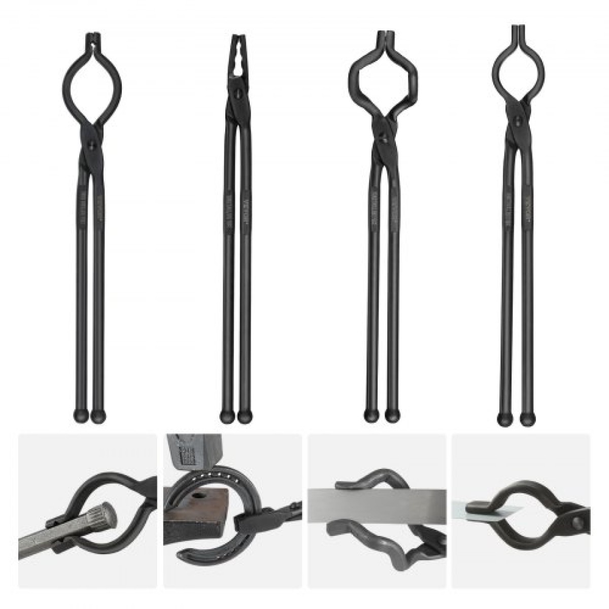 Λαβίδες VEVOR Blacksmith, 45,7 cm 4 ΤΕΜ., λαβίδες V-Bit Bolt, Wolf Jaw Tongs, Z V-Bit Tongs and Gripping Tongs, Carbon Steel Forge Tongs με ατσάλινα πριτσίνια, για αρχάριους και έμπειρους σιδηρουργούς, λεπίδες