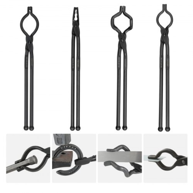 Λαβίδες VEVOR Blacksmith, 45,7 cm 4 ΤΕΜ., λαβίδες V-Bit Bolt, Wolf Jaw Tongs, Z V-Bit Tongs and Gripping Tongs, Carbon Steel Forge Tongs με ατσάλινα πριτσίνια, για αρχάριους και έμπειρους σιδηρουργούς, λεπίδες