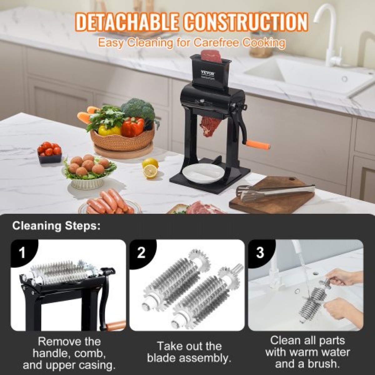 VEVOR Commercial Meat Tenderizer, Heavy Duty Inox Inox Steel Meat Tenderizer Machine, Quick and Easy Manual Operation Kitchen Tool, Θύρα τροφοδοσίας 14,7 cm για βόειο κρέας, γαλοπούλα, κοτόπουλο, χοιρινό, μπριζόλα και ψάρι