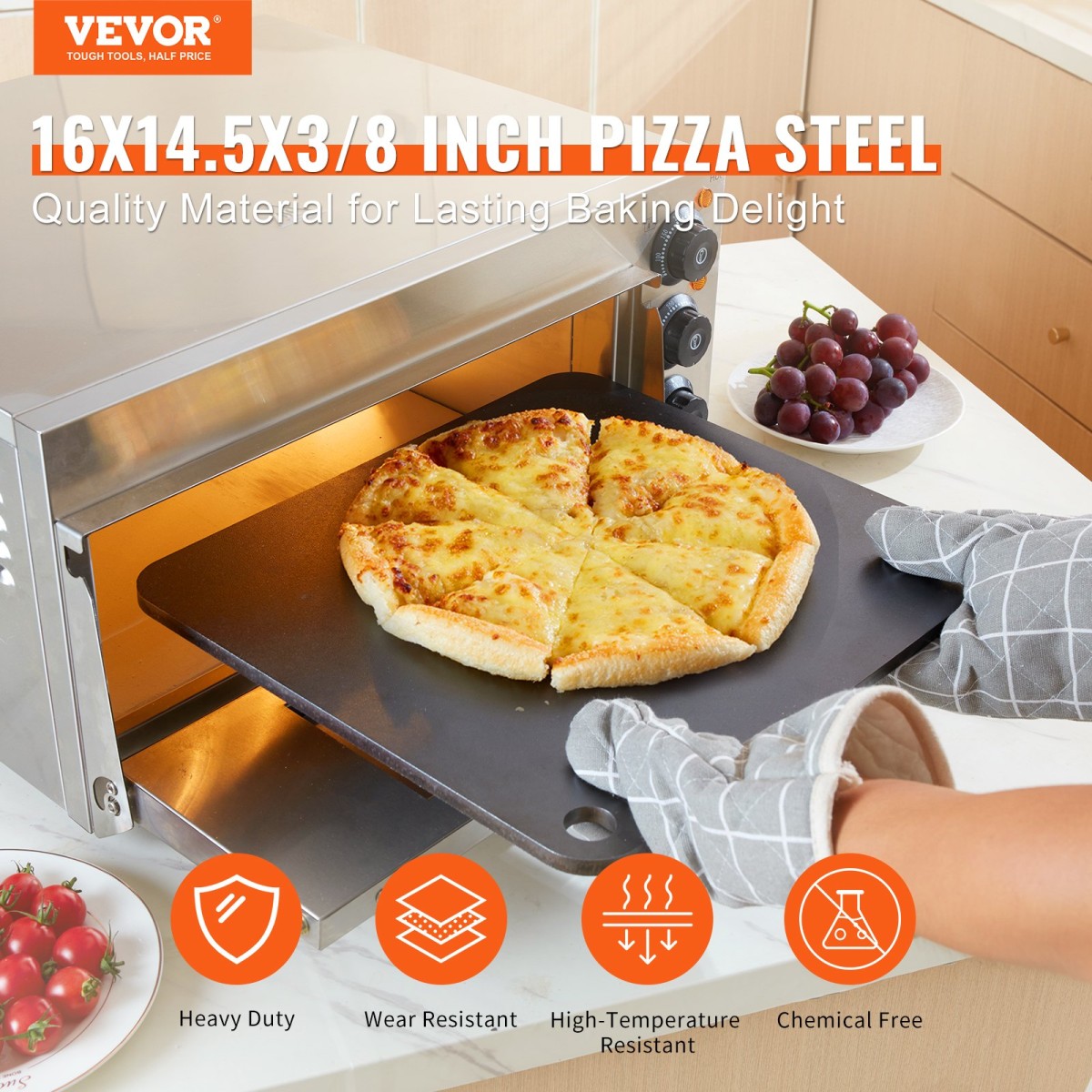 VEVOR Pizza Steel, 40,6 x 36,8 x 1 cm Πιάτο Pizza Pizza για φούρνο, Πέτρα ψησίματος για πίτσα από ανθρακοχάλυβα με 20 φορές υψηλότερη αγωγιμότητα, βαρέως τύπου ταψί πίτσας για εξωτερική σχάρα, εσωτερικός φούρνος
