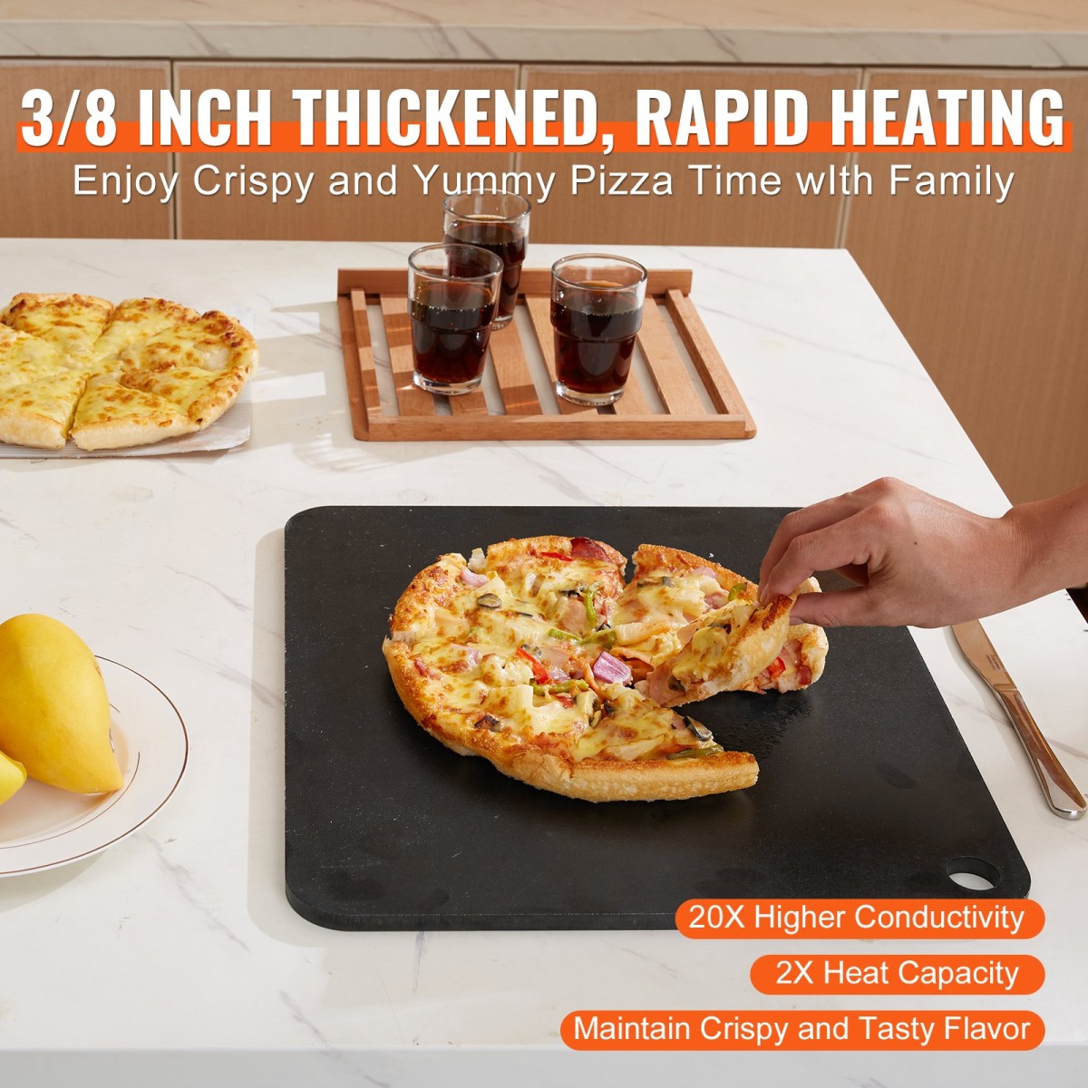 VEVOR Pizza Steel, 40,6 x 36,8 x 1 cm Πιάτο Pizza Pizza για φούρνο, Πέτρα ψησίματος για πίτσα από ανθρακοχάλυβα με 20 φορές υψηλότερη αγωγιμότητα, βαρέως τύπου ταψί πίτσας για εξωτερική σχάρα, εσωτερικός φούρνος