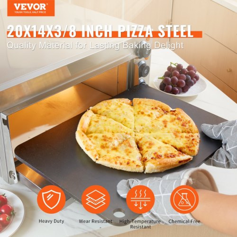 VEVOR Pizza Steel, 20" x 14" x 3/8" Ατσάλινο πιάτο πίτσας για φούρνο, πέτρα ψησίματος πίτσας από ανθρακούχο χάλυβα με 20 φορές υψηλότερη αγωγιμότητα, βαρέως τύπου τηγάνι πίτσας ανθεκτικό στη σκουριά για εξωτερική σχάρα, εσωτερικός φούρνος