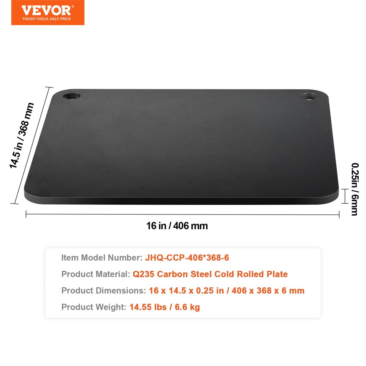 VEVOR Pizza Steel, 16" x 14,5" x 1/4" Πιάτο Pizza Pizza για φούρνο, Πέτρα ψησίματος από ανθρακοχάλυβα με 20 φορές υψηλότερη αγωγιμότητα, βαρέως τύπου ταψί πίτσας για εξωτερική σχάρα, εσωτερικός φούρνος