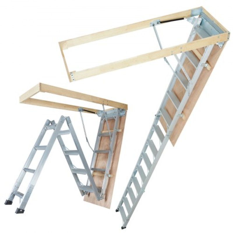 VEVOR Attic Ladder Πτυσσόμενη, χωρητικότητα 158,8 kg, 57,15 cm x 160 cm, προέκταση αλουμινίου πολλαπλών χρήσεων, ελαφριά και φορητή, ταιριάζει σε ύψη οροφής 2,9 m-3,7 m, άνετη πρόσβαση στη σοφίτα σας Standard