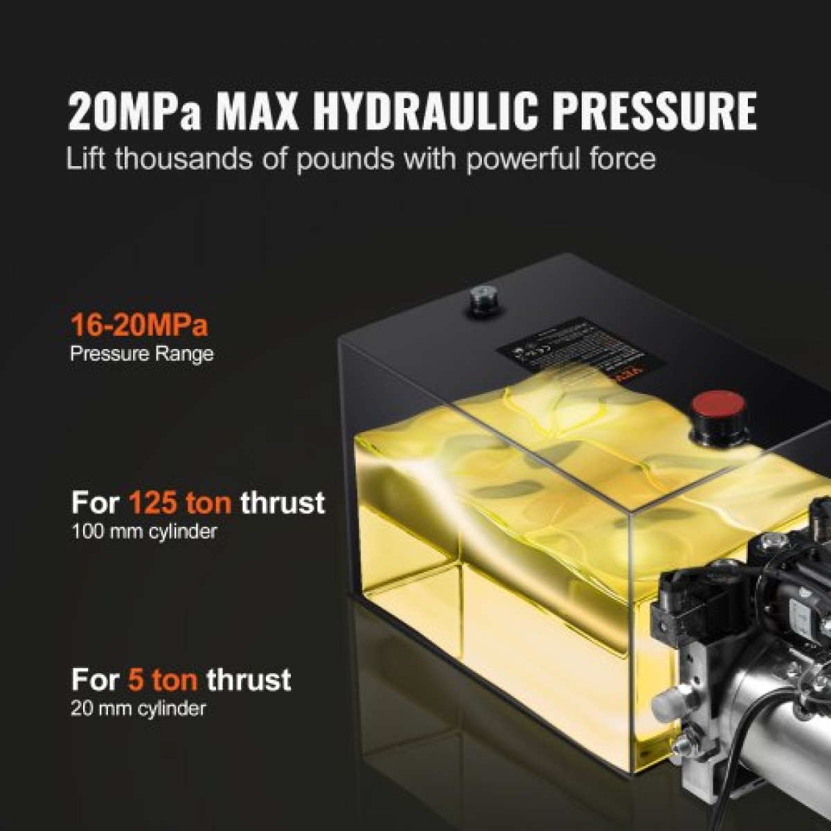 VEVOR Hydraulic Pump, 15 Quart Hydraulic Power Unit, Double Acting Dump Trailer Pump, 0,91 GPM Rate Flow, 3200 PSI Max Relief Pressure, DC 12V Hydraulic Pump for Dump Trailer Car Lifting