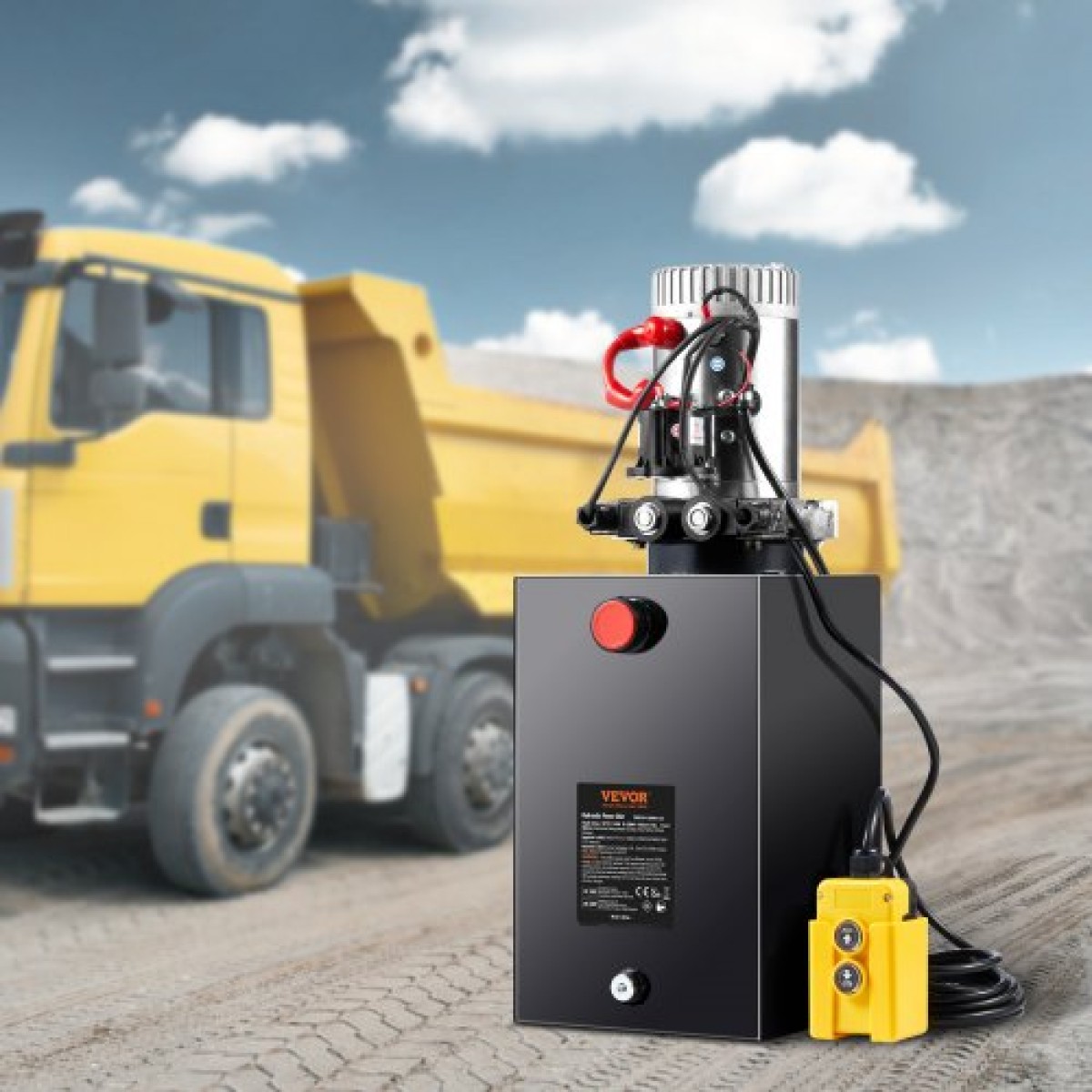 VEVOR Hydraulic Pump, 15 Quart Hydraulic Power Unit, Double Acting Dump Trailer Pump, 0,91 GPM Rate Flow, 3200 PSI Max Relief Pressure, DC 12V Hydraulic Pump for Dump Trailer Car Lifting