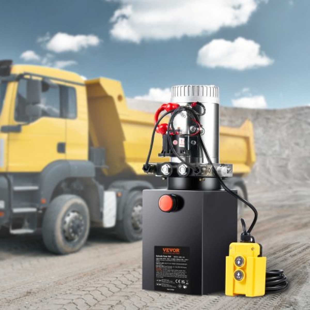 VEVOR Hydraulic Pump, 10 Quart Hydraulic Power Unit, Double Acting Dump Trailer Pump, 0,91 GPM Rate, 3200 PSI Max Relief Pressure, DC 12V Hydraulic Pump for Dump Trailer Car Lifting