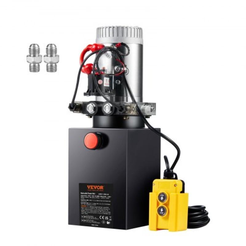 VEVOR Hydraulic Pump, 8 Quart Hydraulic Power Unit, Double Acting Dump Trailer Pump, 0,91 GPM Rate Flow, 3200 PSI Max Relief Pressure, DC 12V Hydraulic Pump for Dump Trailer Car Lifting