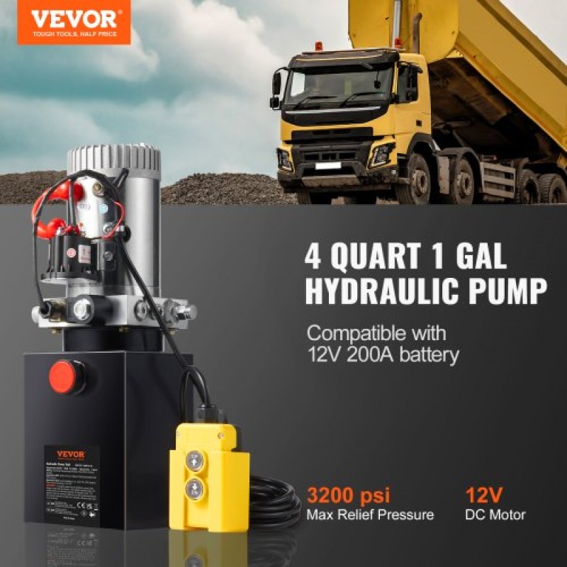 VEVOR Hydraulic Pump 4 Quart/3,8 L Single Acting Dump Trailer Pump Μονάδα ισχύος DC 12V
