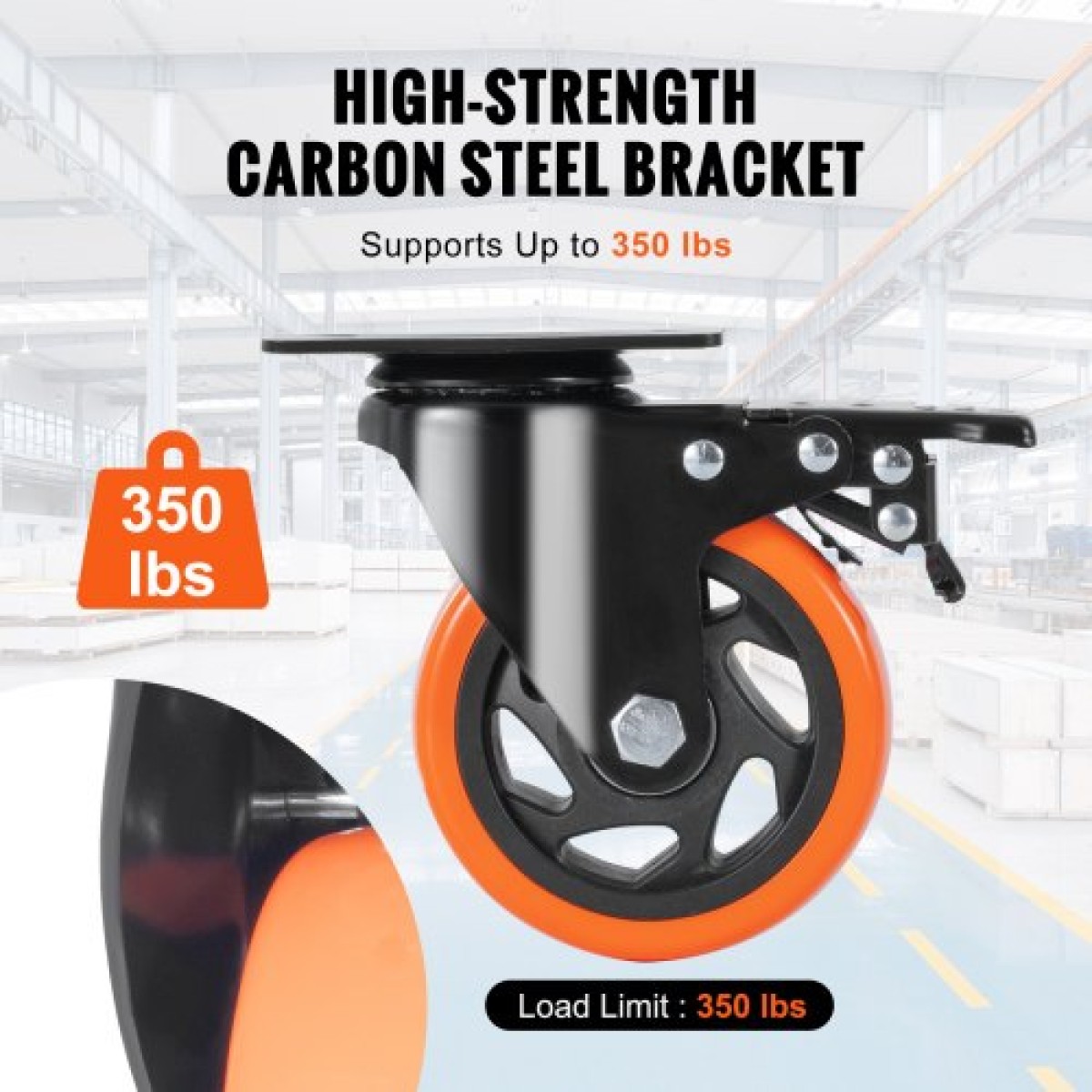 Τροχοί VEVOR Caster, 10,1 cm Περιστρεφόμενοι τροχοί πλάκας, Σετ 4, με Ασφάλεια A/B Κλείδωμα Χωρίς Θόρυβο Ζάντες PVC, Βαρέως τύπου 158,8 kg Χωρητικότητα φόρτωσης ανά τροχό, Τροχοί χωρίς σήμανση για έπιπλα καροτσιού Πάγκος εργασίας